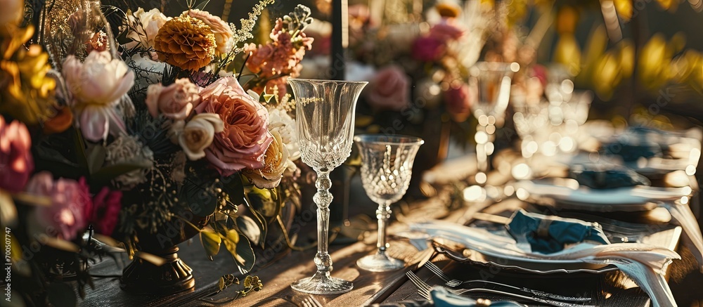Boho wedding table for a newlywed banquet. Creative Banner. Copyspace image
