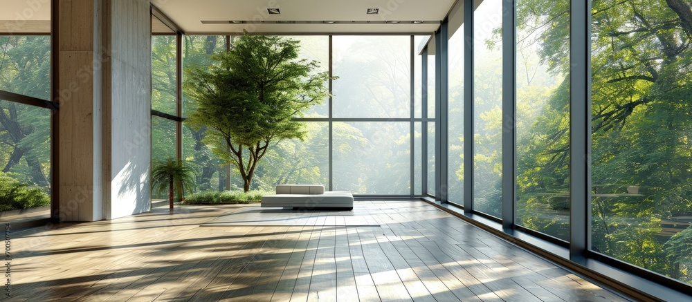 Obraz premium beautiful modern house empty room with windows. Creative Banner. Copyspace image
