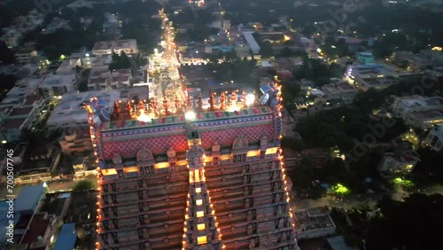 A Night Aerial shot of Sri Ranganatha Swamy Temple, Srirangam Temple in Tamil Nadu, India photo