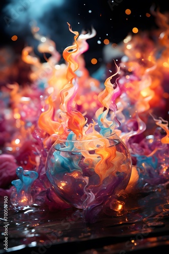abstract background with smoke and glass balls. 3d illustration.