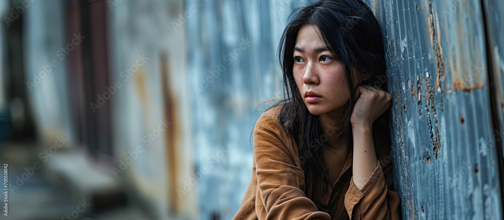 Asian woman feels lonely and lonely Depression psychology. Creative Banner. Copyspace image