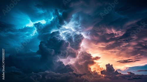 Dramatic Sky at Dusk, Vibrant Clouds Illuminated by Sunset, Ethereal Natural Beauty