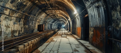 Abandoned underground depot in Soviet military base. Creative Banner. Copyspace image