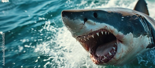 Fresh Sharks mouth with an open mouth and visible teeth closeup. Creative Banner. Copyspace image