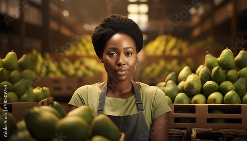 African female farm workers sorting avocados inside a packing facility.