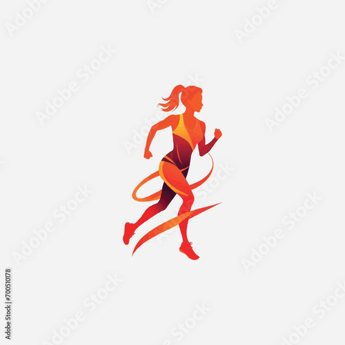 a woman running with a hula hoop in her hand, dynamic active running pose, girl running, running pose, sport clothing, girl is running, running, fitness, slim female figure, sports logo, running seque