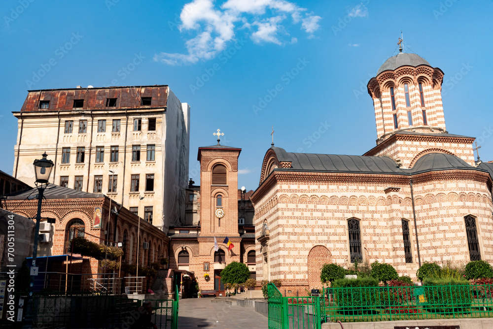 The Old Court Princely Church, a rare example of the old Wallachian ecclesiastical architecture of Byzantine origin, Bucharest Old Town. .