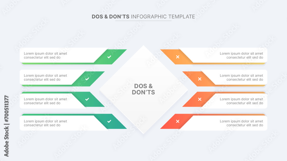 Fototapeta premium Dos and Don'ts, Pros and Cons, VS, Versus Comparison Infographic Design Template