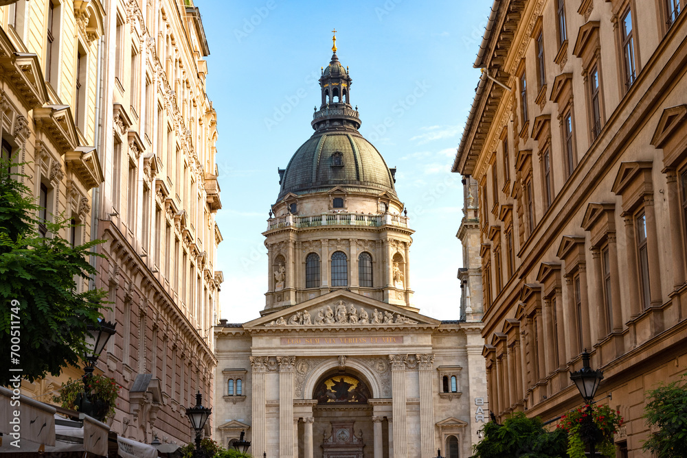 St. Stephen's Roman Catholic Basilica, named after Stephen, first King of Hungary. A major landmark on the Pest side of the River Danube, Budapest, Hungary. .