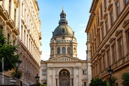 St. Stephen's Roman Catholic Basilica, named after Stephen, first King of Hungary. A major landmark on the Pest side of the River Danube, Budapest, Hungary. . photo