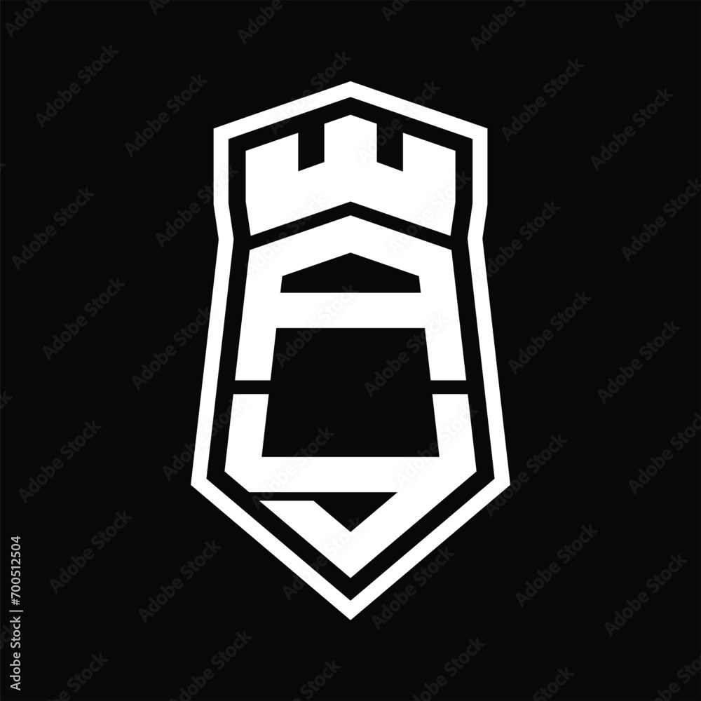 AY Letter Logo monogram hexagon shield shape up and down with crown castle isolated style design AY Letter Logo monogram hexagon shield shape up and down with crown castle isolated style design