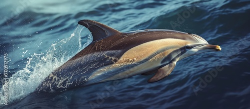Long beaked Common Dolphin Delphinus capensis. Creative Banner. Copyspace image