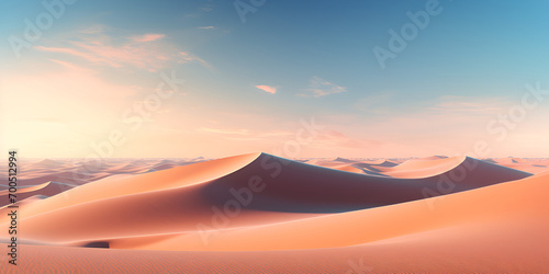 Sand dunes with a sky background and a sand dune in the foreground  The vast expanse of the Sahara desert generative AI  