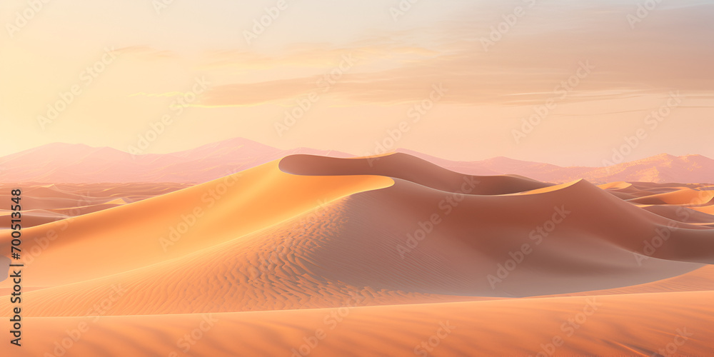 A sand dunes in the desert ,Beautiful view of desert sand and blue sky,Desert sand sky and natural landscape Generative AI


