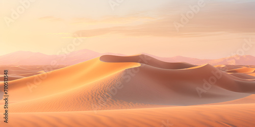 A sand dunes in the desert ,Beautiful view of desert sand and blue sky,Desert sand sky and natural landscape Generative AI