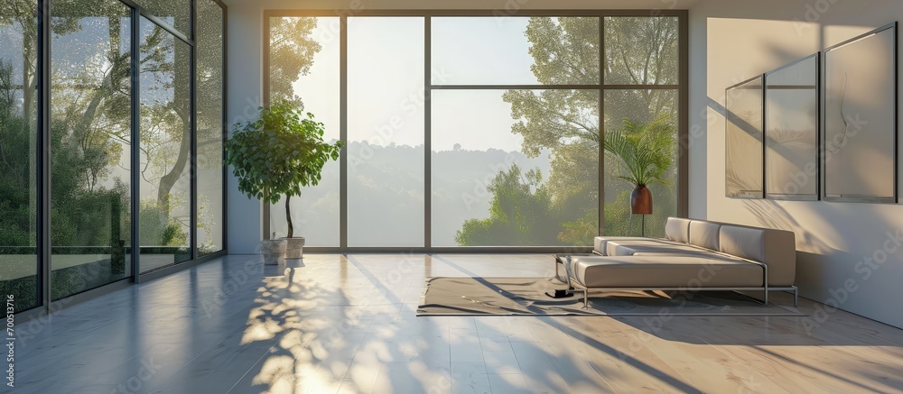 Obraz premium beautiful modern house empty room with windows. Creative Banner. Copyspace image