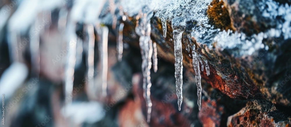 cold and frosty icicles forming on the wall icicles winter and icicles close up icicles. Creative Banner. Copyspace image cold and frosty icicles forming on the wall icicles winter and icicles close up icicles. Creative Banner. Copyspace image