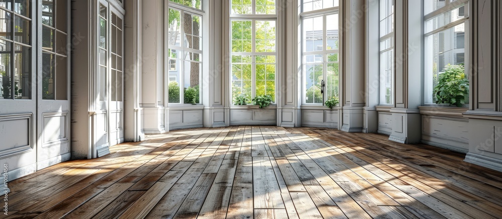 Classic spacious room with light parquet floor. Creative Banner. Copyspace image Classic spacious room with light parquet floor. Creative Banner. Copyspace image