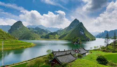 lake in the mountains with a lake © Duy