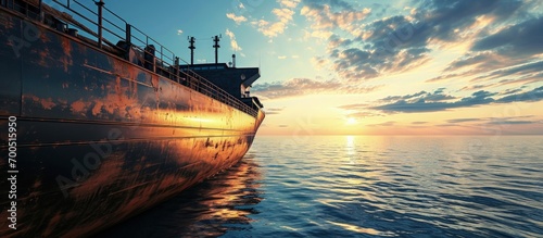 cargo hold bulkhead and frame on a bulk carrier or cargo ship. Creative Banner. Copyspace image photo