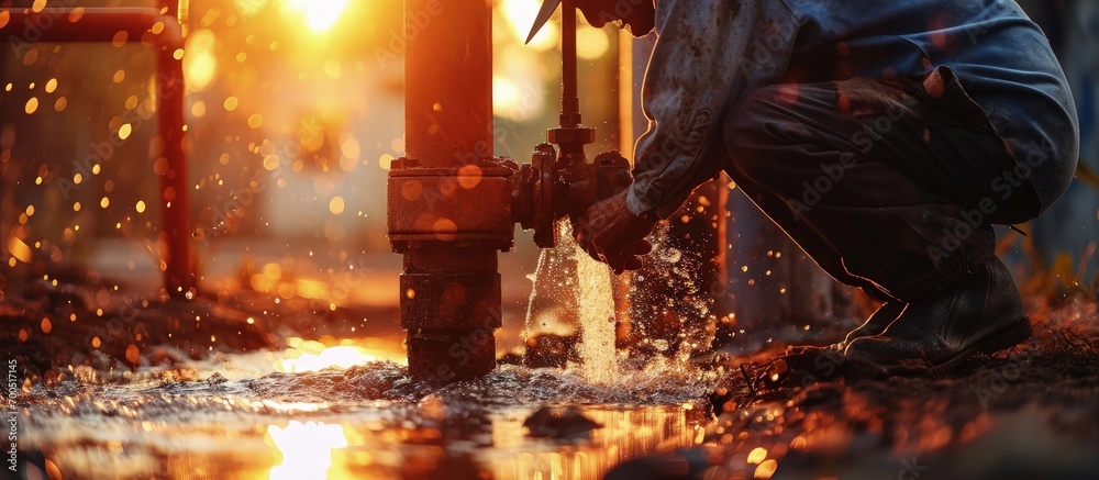 Pipe Flow Testing Using Water Male worker test ultrasonic flowing fire water hydrant pipes are ...