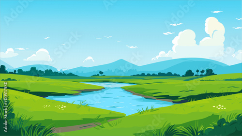 vector illustration landscape with river and grass
