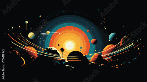 travel with a vector scene featuring spacecraft journeying beyond our solar system. Depict challenges like cosmic radiation, vast distances