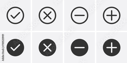 Check mark and Cross symbol icon vector. Plus and minus symbol icon vector illustration  photo