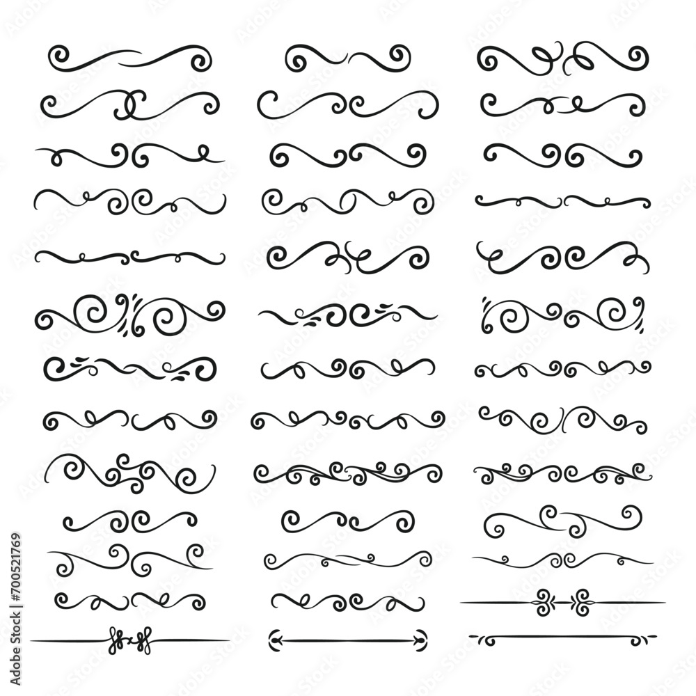 Collection of calligraphic hand drawn elegant vintage ornament elements - obrazy, fototapety, plakaty 