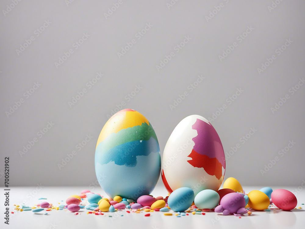 2 oeufs de Pâques colorés sur fond clair 2 oeufs de Pâques colorés sur fond clair