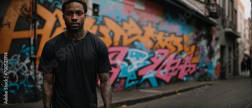Photo d'un homme noir devant un graffiti