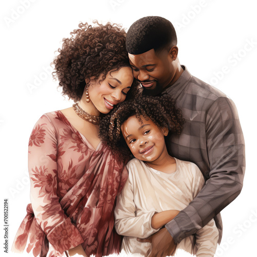 beautiful African American Family watercolor clipart png transparent background