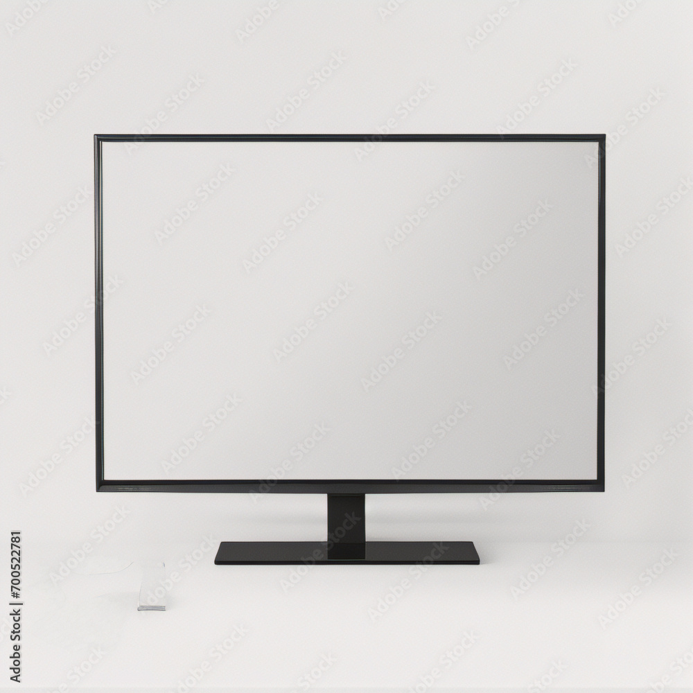 Flache Designillustration eines Monitors für Computer oder Fernseher. Schwarzer Rahmen mit leerem weißen Bildschirm zum Hinzufügen von Text oder Bild. Isoliert auf weißem Hintergrund, Vektor Flache Designillustration eines Monitors für Computer oder Fernseher. Schwarzer Rahmen mit leerem weißen Bildschirm zum Hinzufügen von Text oder Bild. Isoliert auf weißem Hintergrund, Vektor