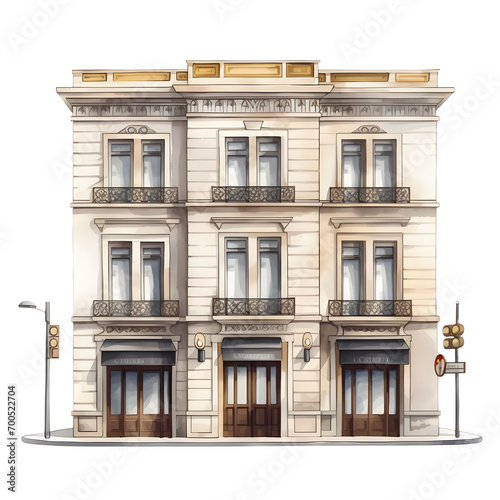 Building front view. Watercolor illustration hand paint style isolated.  Perfect for design decoration.
