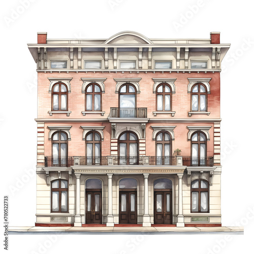 Building front view. Watercolor illustration hand paint style isolated.  Perfect for design decoration.