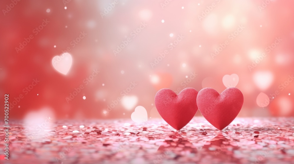 Pink heart on abstract light background. Valentine Day and Wedding concept.
