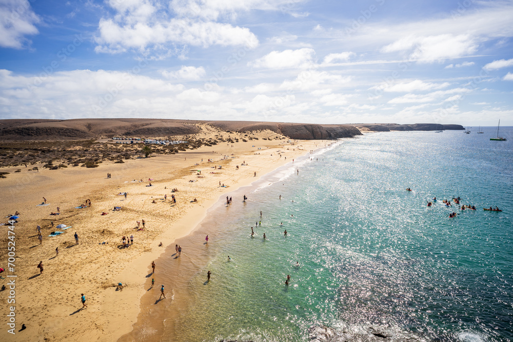 Playa de Mujeres. Popular beach in Lanzarote on Playa Blanca, Canary Islands, Spain.