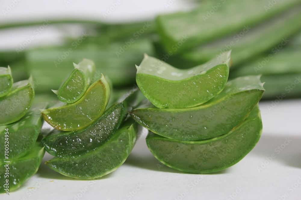 Fresh Raw Aloe Vera Leaves on Table After Harvest Fresh Raw Aloe Vera Leaves on Table After Harvest