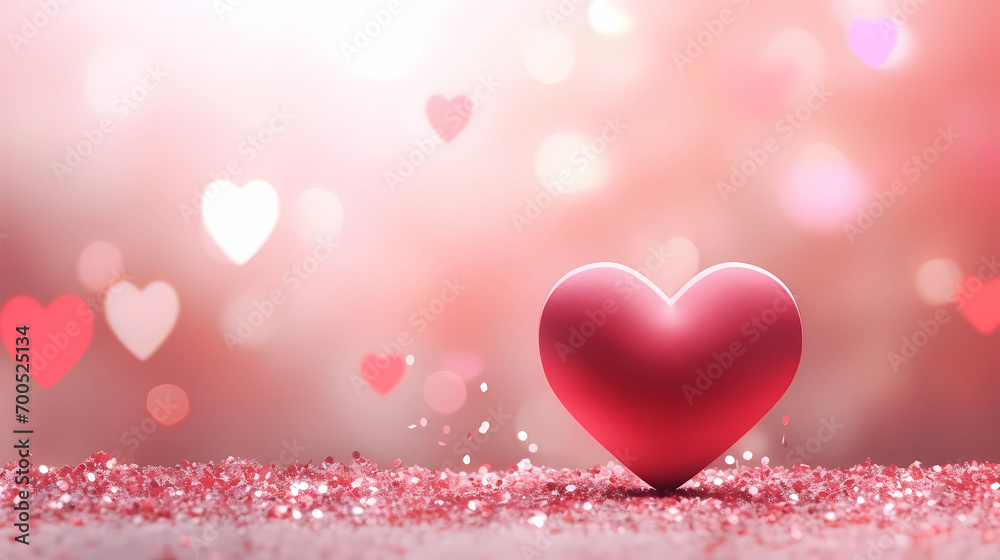 Red heart on abstract light background. Valentine Day and Wedding concept.