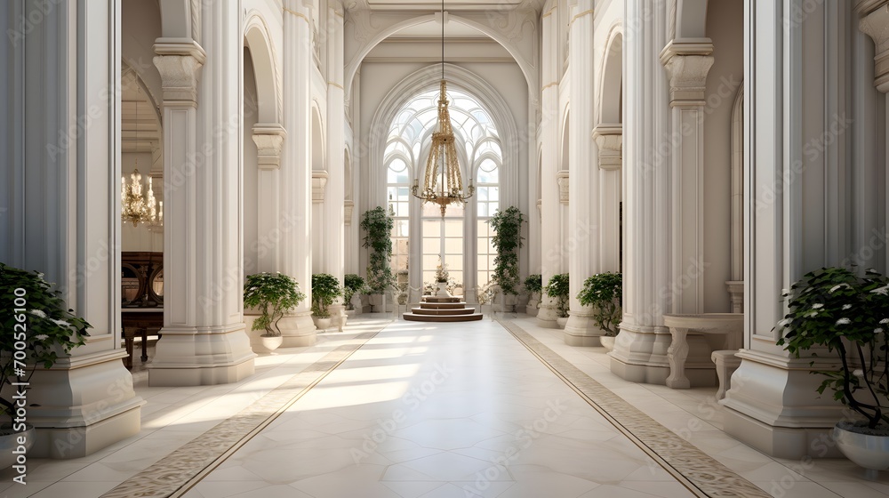 Luxury interior with columns and arches. 3d rendering