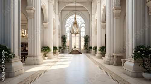 Luxury interior with columns and arches. 3d rendering