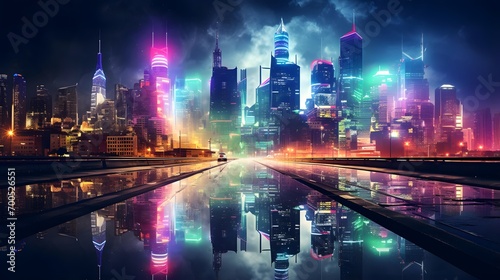 City at night. Shanghai  China. Panoramic view.