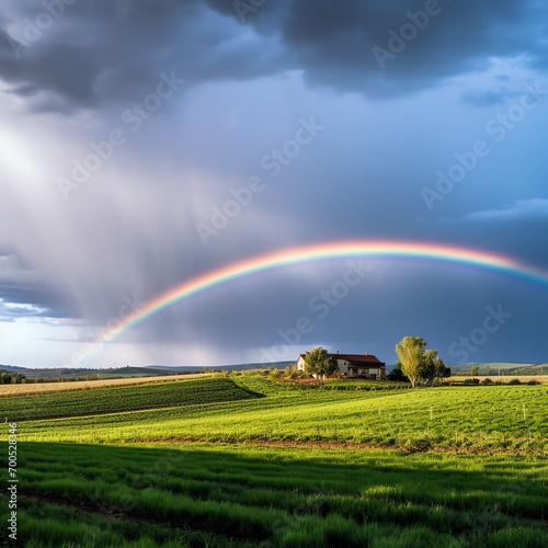 a rainbow over a farm © Alex