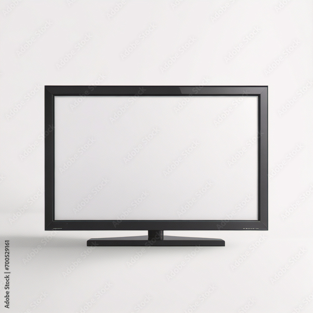 Flache Designillustration eines Monitors für Computer oder Fernseher. Schwarzer Rahmen mit leerem weißen Bildschirm zum Hinzufügen von Text oder Bild. Isoliert auf weißem Hintergrund, Vektor Flache Designillustration eines Monitors für Computer oder Fernseher. Schwarzer Rahmen mit leerem weißen Bildschirm zum Hinzufügen von Text oder Bild. Isoliert auf weißem Hintergrund, Vektor