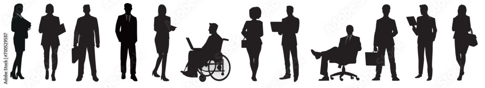 Silhouettes of diverse business people standing, men and women full ...