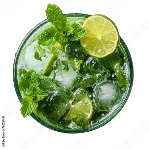 Mojito Cocktail - Top View Isolated on Transparent or White Background, PNG