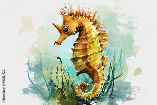 illustration design of a painting style seahorse