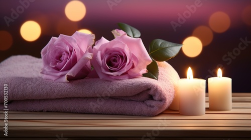 Spa with roses  candle and spa towels. Ai generative