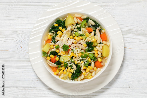 Chicken and white bean soup with veggies, corn