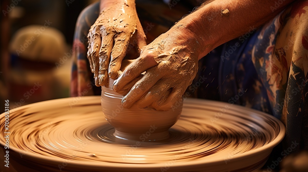 Working on pottery wheel. Ai generative Working on pottery wheel. Ai generative